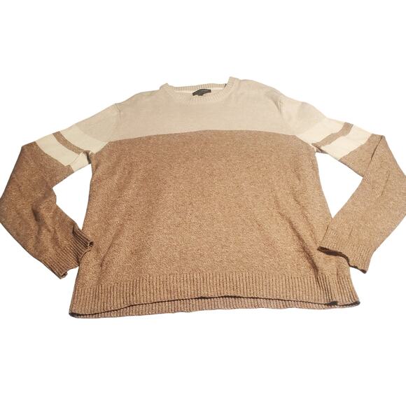 Banana Republic Size XL Tan Brown Colorblock Cotton Wool Blend Sweater FITTED - Picture 1 of 7